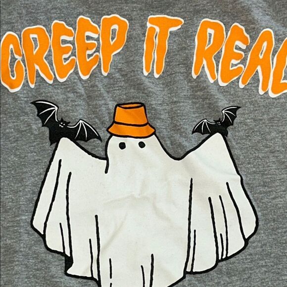 Fun 🤩 ‘Creep It Real' Ghost 👻 & Bats 🦇🦇 Skateboard 🛹 🎃 Kids 💯 Cotton T-Shirt - Picture 5 of 17